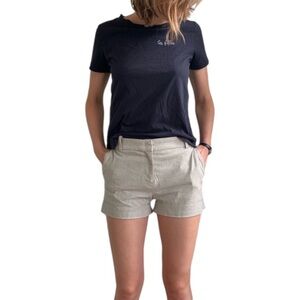 Bimba Y Lola Striped Cotton / Linen High Rise Shorts in White w/ grey Pinstripe